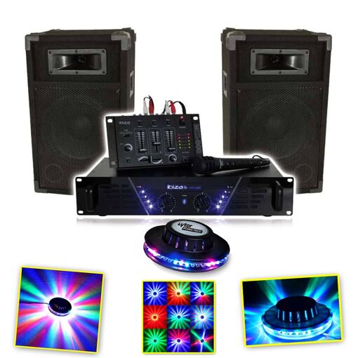Ibiza DJ-300 Disco Sound System Kit 480W + RoundMagic LytOr