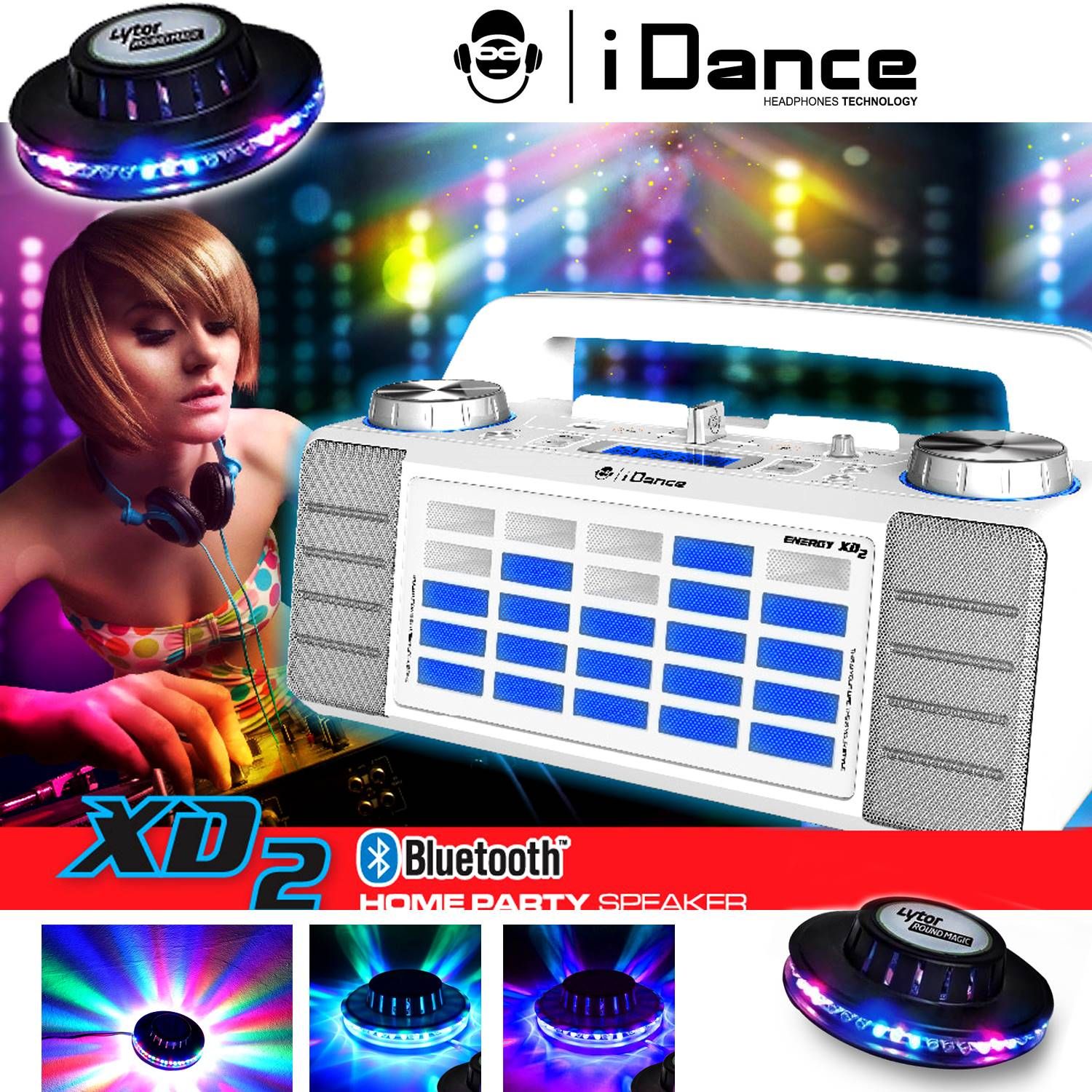 Idance XD2 50W LED Speaker with Bluetooth, AUX/FM/USB/Crossfader/Mixer