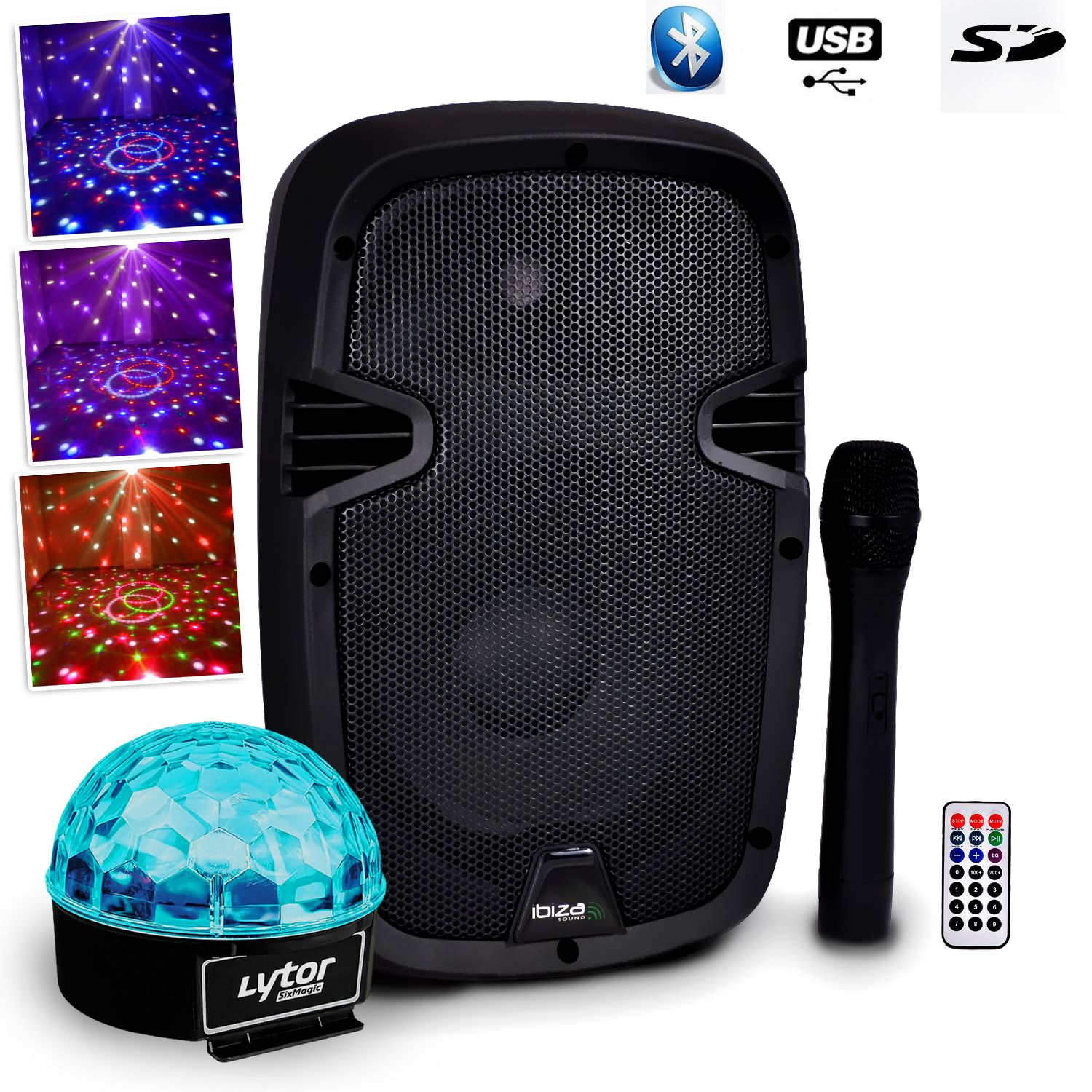 Ibiza Autonomous DJ Speaker 8"/20cm 300W USB/SD/BT + Hybrid VHF Microphone