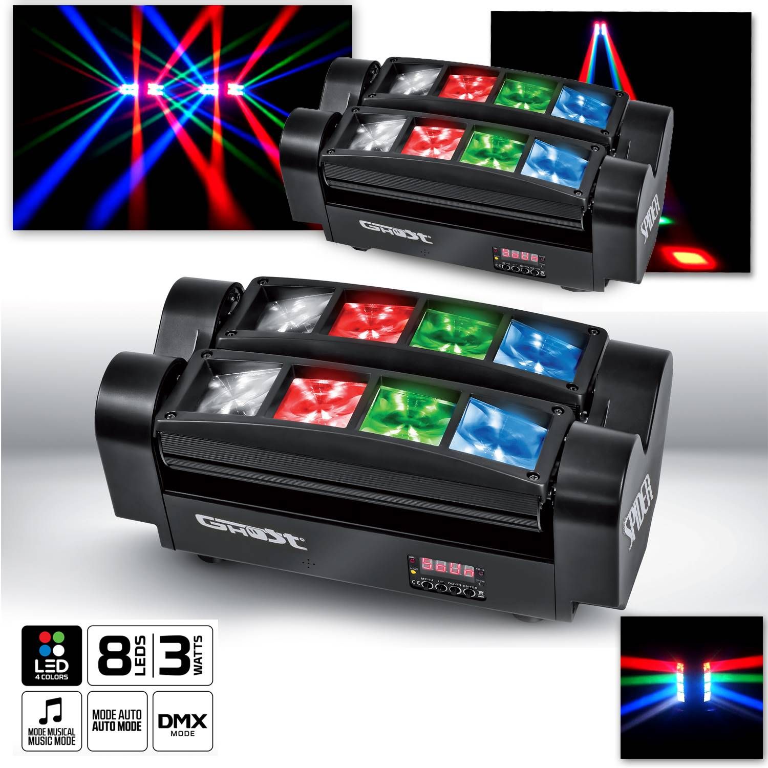 Ghost Spider Mini Light Kit - 2 x RGBW LED Beam Lights with DMX and Music Sync