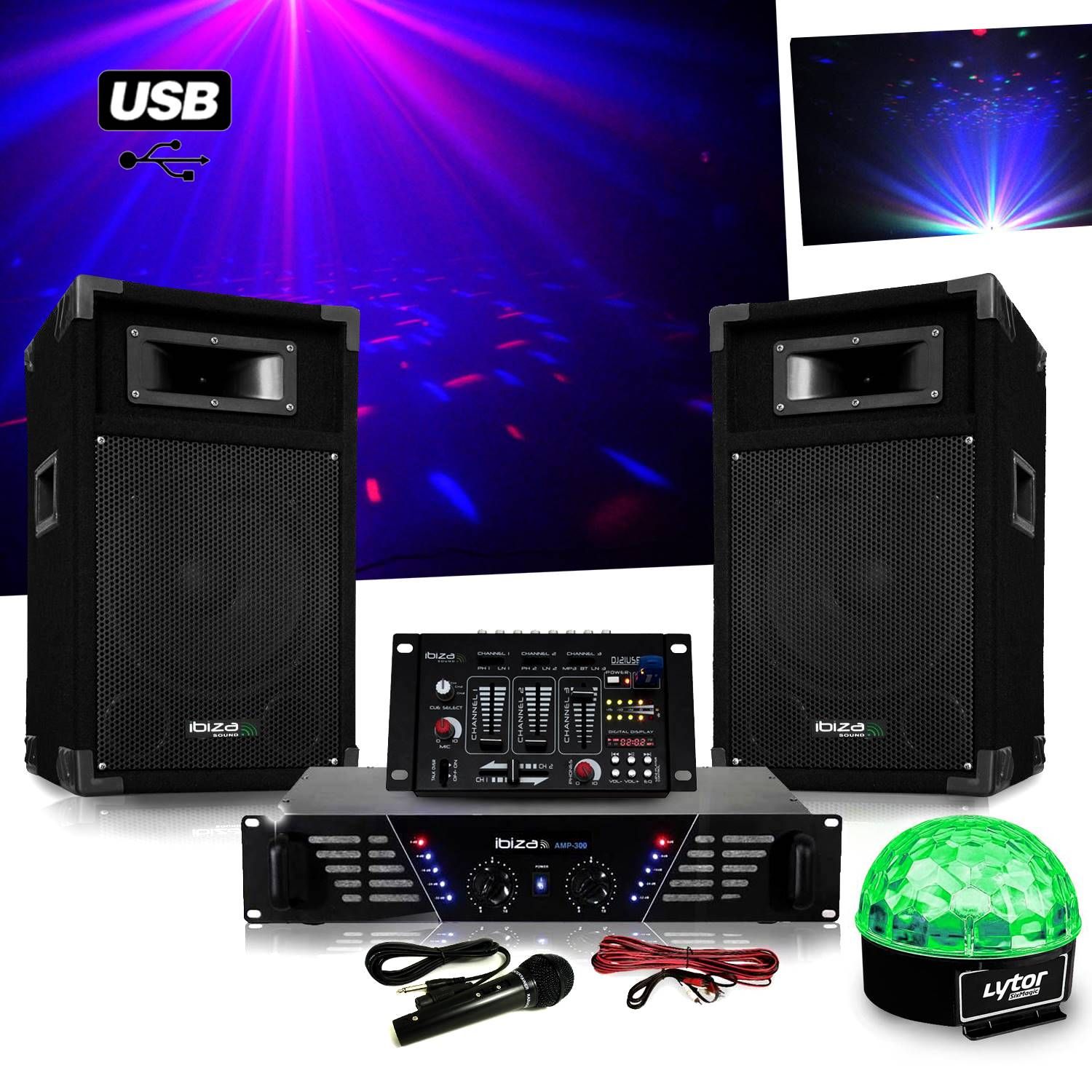 Ibiza Sound DJ Complete Sound Pack (Amplifier, Speakers, Mixer)