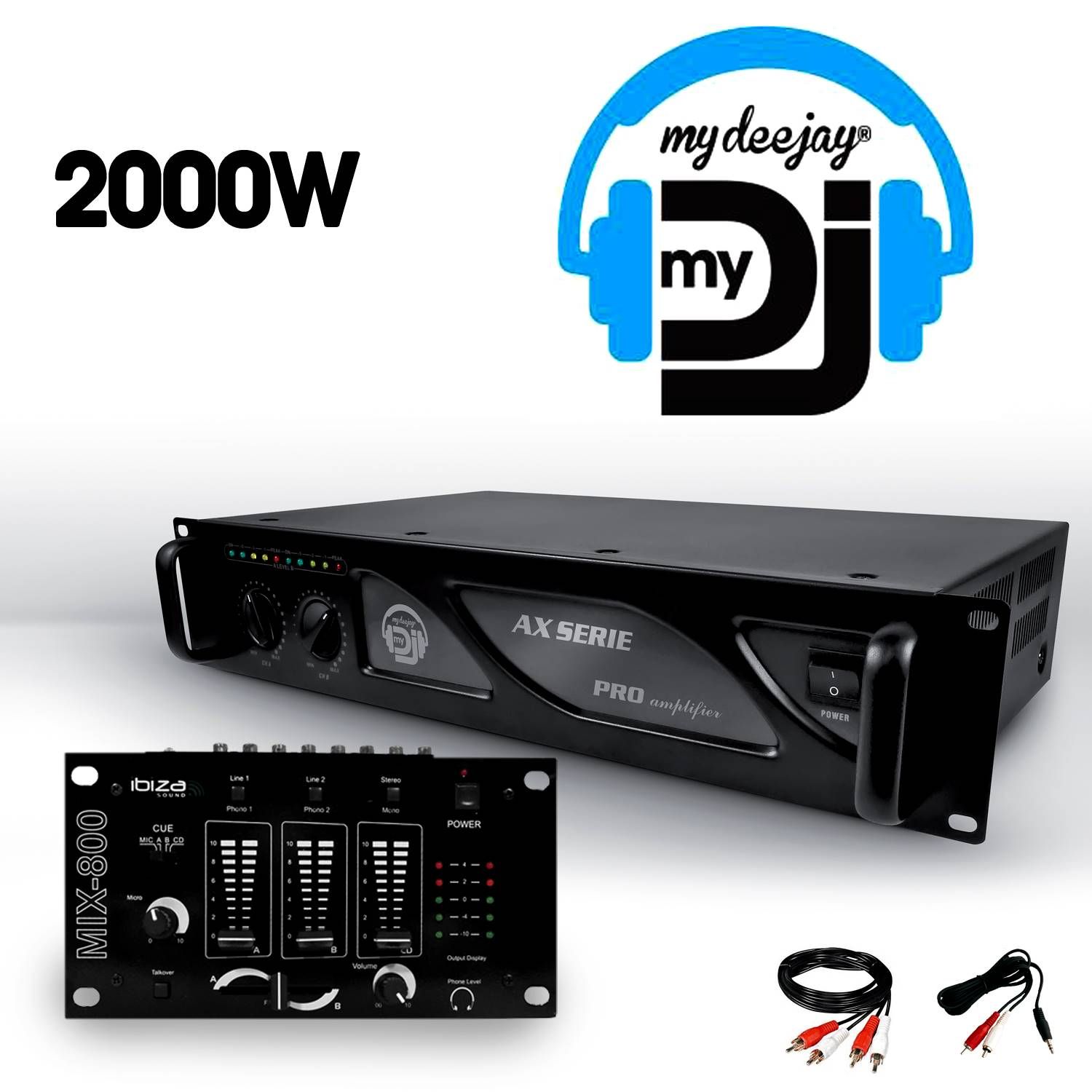 Amplificateur DJ Ibiza 2x1000W AX-2000 et mixeur DJ SOUNDMIX800 Ibiza