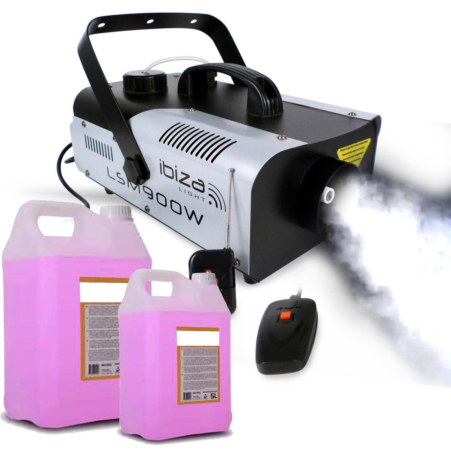 Machine à fumée Ibiza Light 900 W avec 2 télécommandes + 10 L de liquide pour soirées géantes