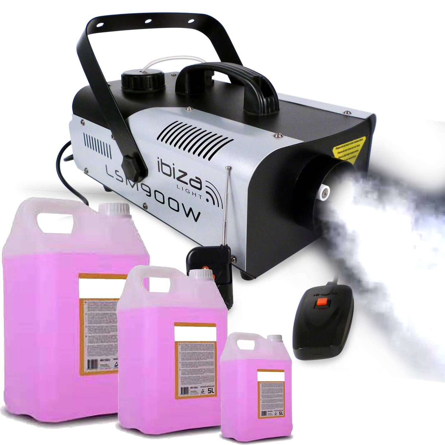 Machine à fumée Ibiza Light 900 W avec 2 télécommandes + 15 L de liquide pour soirées géantes