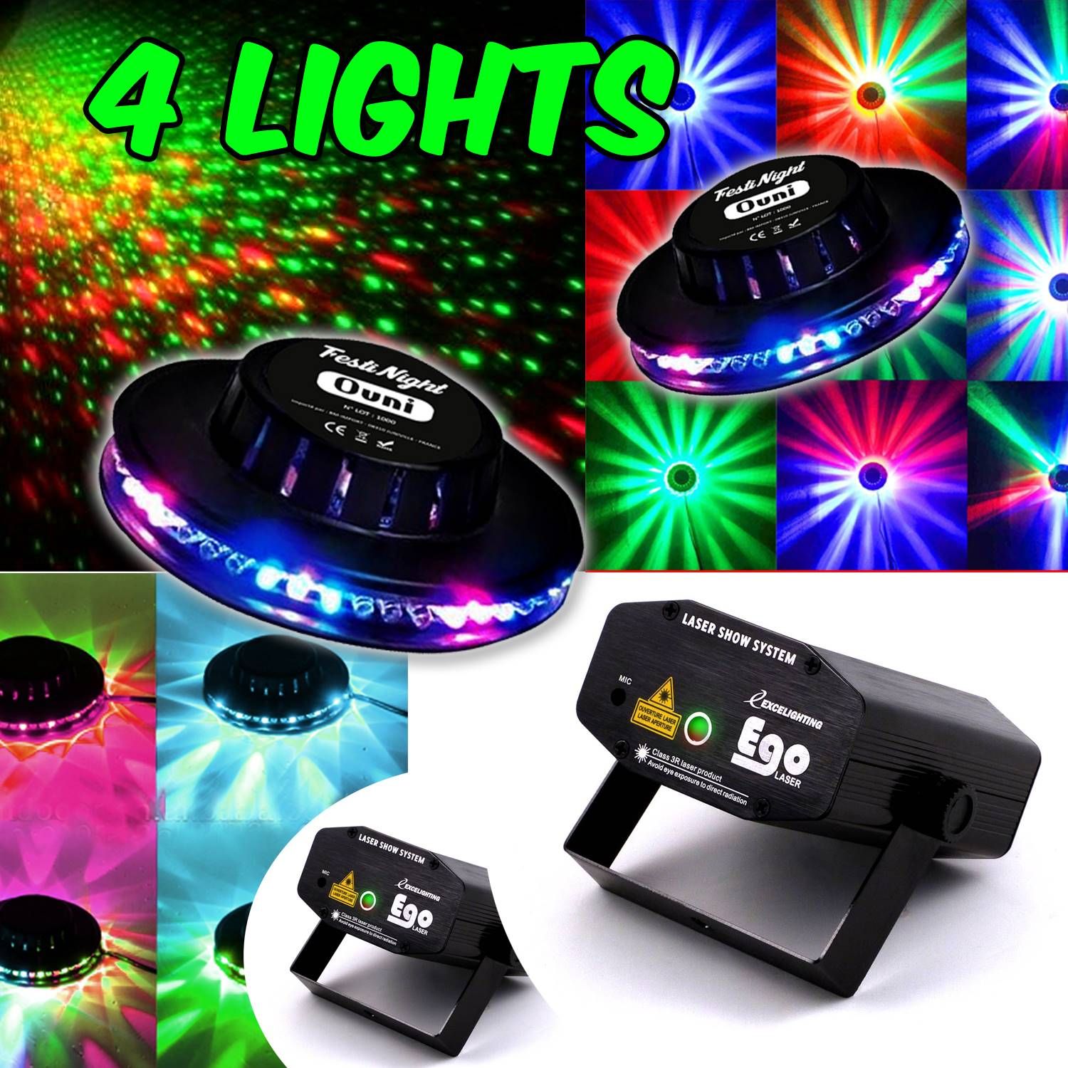 Lytor Light PARTY 4 Effect FestiNight UFO LED RGB + 2 Ego Laser Red/Green Sets