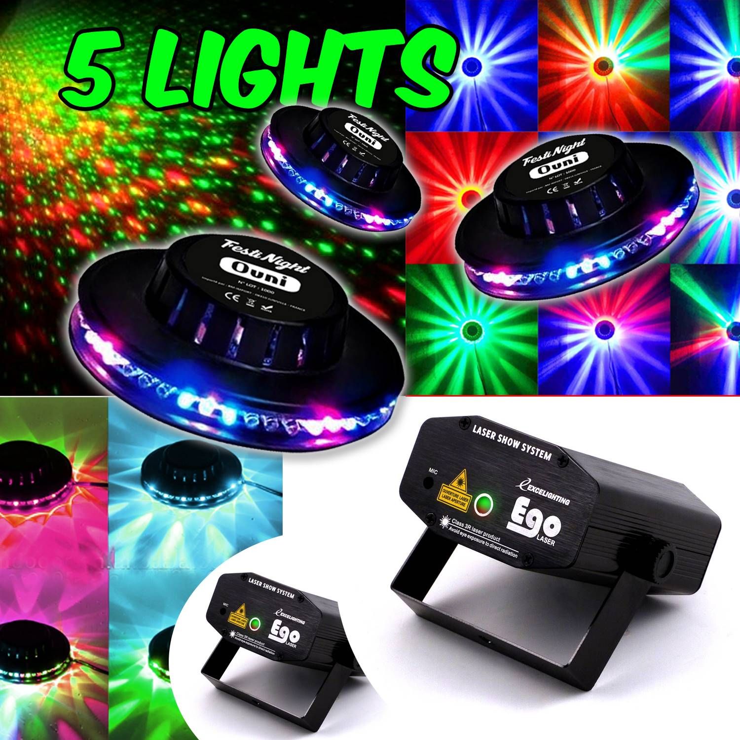 Lytor PARTY NIGHT 5 LED Light Show with 3 OVNI and 2 Laser EGO
