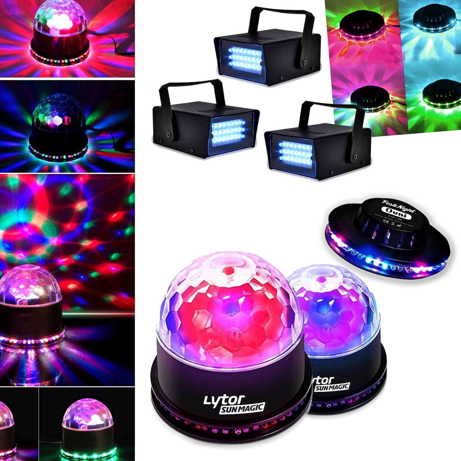 Lytor Fiesta Pack: 2 Sunmagic + 3 White LED Strobe + OVNI RGB Effect