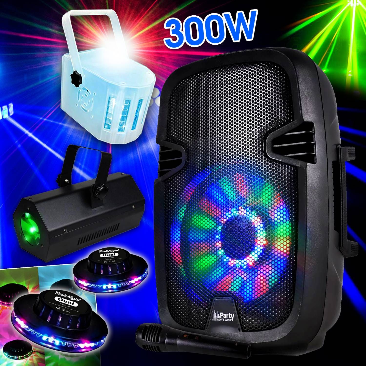 Paquete de Karaoke Party8 Lytor 300W con Efectos de Luz