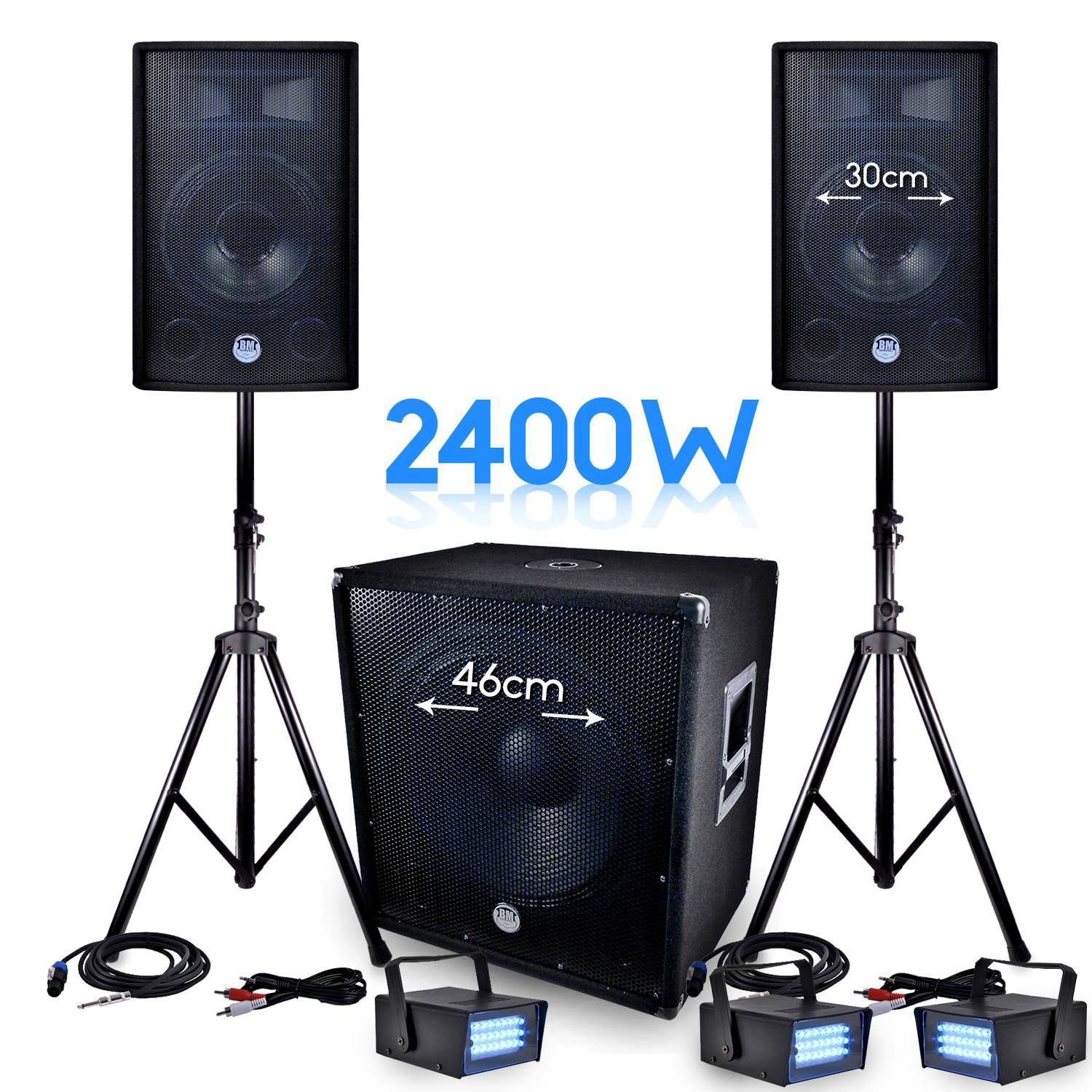 Pack Sonorisation DJ PA BMS-1812 2400W - Subwoofer actif 46 cm + Éclairage LED