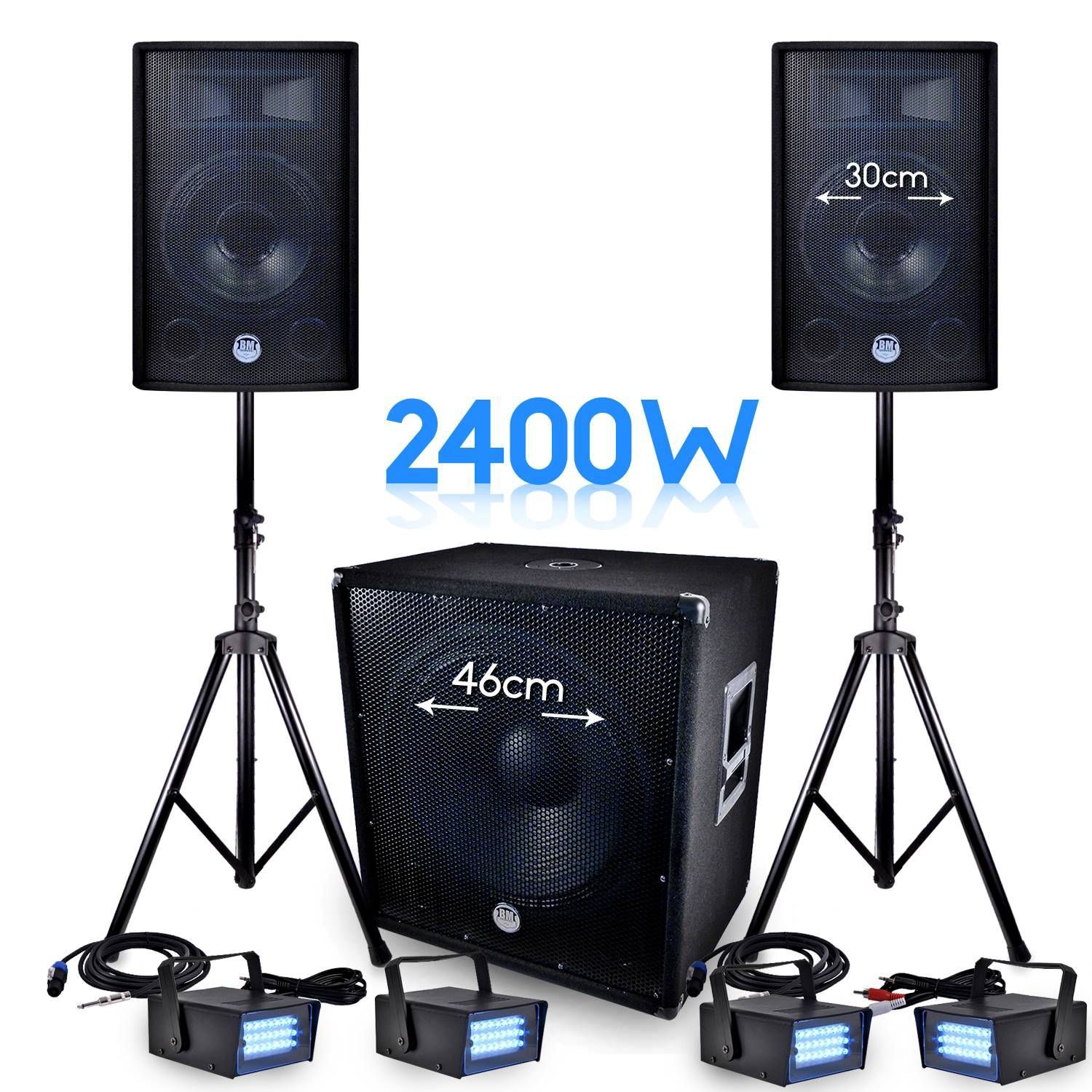 Pack de Sonorisation Bm Sonic BMS-1812 2400W avec Subwoofers et LED Stroboscopes