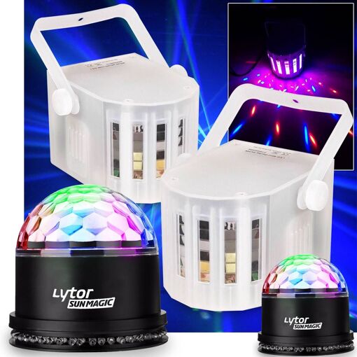 Lytor 4-Pack RGBW LED Light Set with Derby and Sunmagic Balls