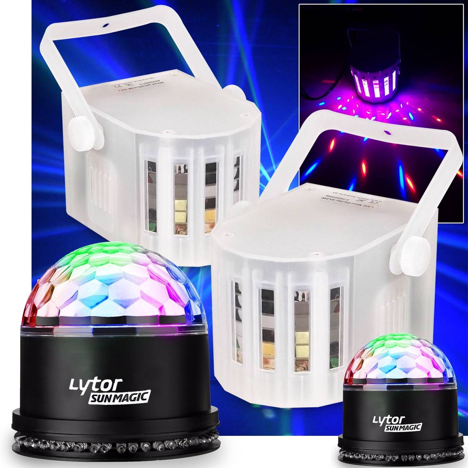 Lytor 4-Pack RGBW LED Light Set with Derby and Sunmagic Balls