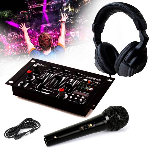 Table de mixage IBIZA Sound + Casque DJ et Micro Dynamique - Noir