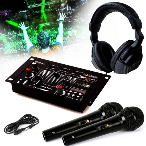 Table de mixage IBIZA Sound + Casque DJ et Micros Dynamiques