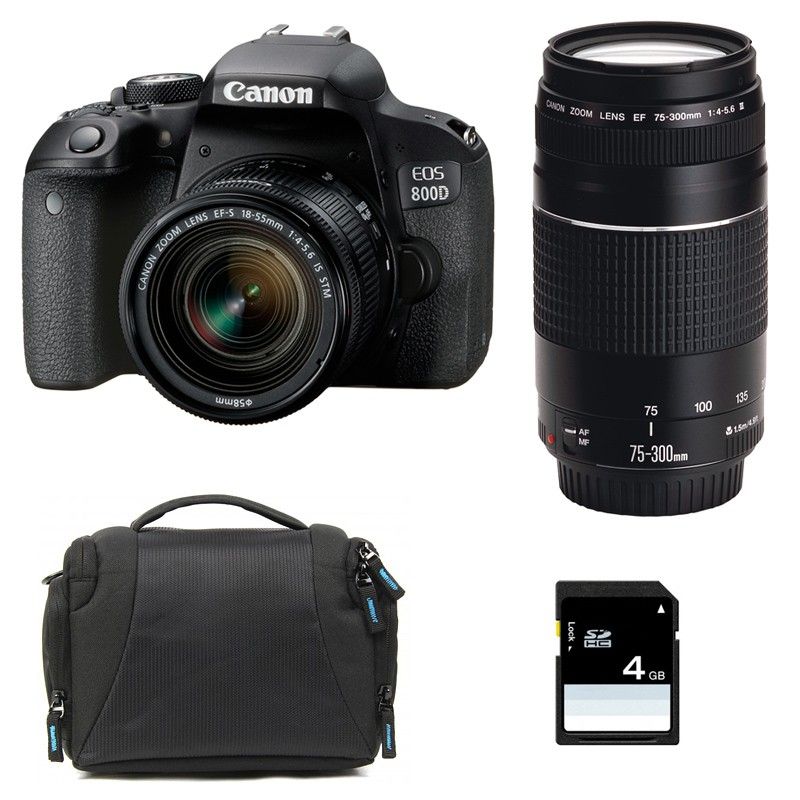 Canon EOS 800D Kit with 18-55mm IS STM + 75-300mm III + Bag + 4GB SD Card