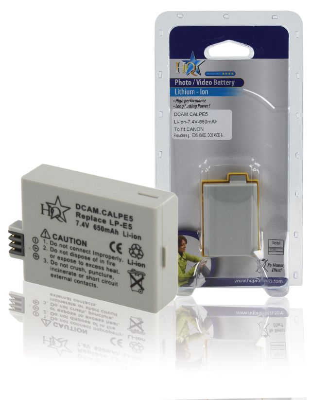 Batterie Li-ion Nedis 650 mAh - Gris clair pour Canon LC-E5E; EOS 1000, 450, 500, Kiss F, Kiss X2, Kiss X3, Rebel T1i, Rebel XS, Rebel XSi