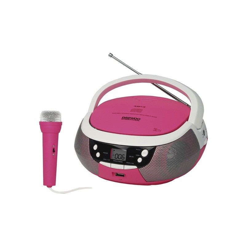 Daewoo Portable CD Radio with USB MP3 Karaoke Function - Rosa (DBU-59)