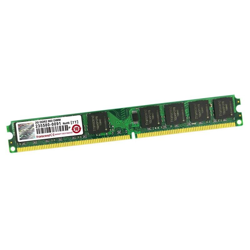 Memoria RAM Transcend JM800QLU-2G DDR2 PC2-6400U 800 MHz de perfil bajo, 2Rx8, 1.8V, latencia CAS CL5