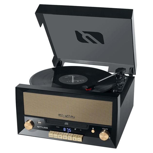 Muse MT-110B Vinyl Player with Bluetooth, CD, FM, USB, and Aux - Black