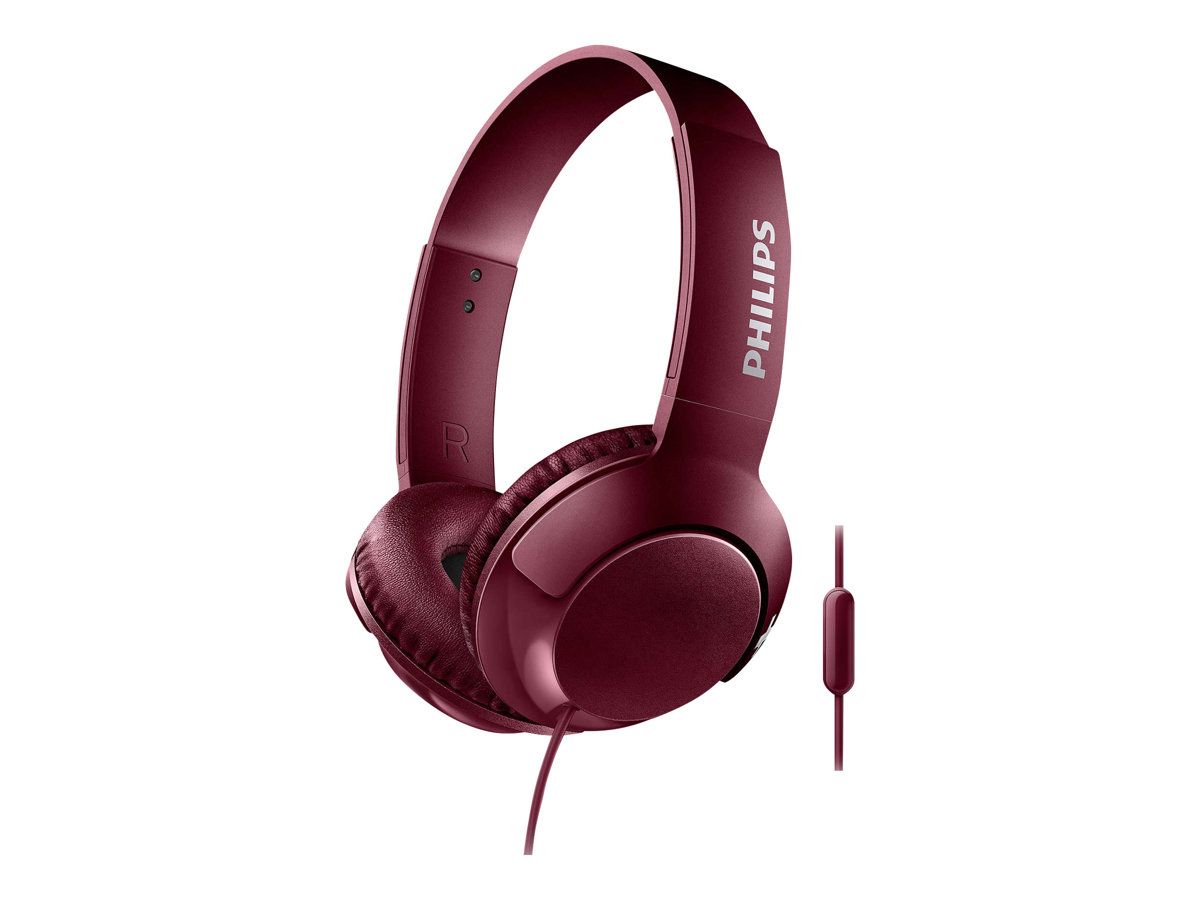 Philips BASS+ SHL3075RD - Wired Over-Ear Headphones with Microphone - Red
