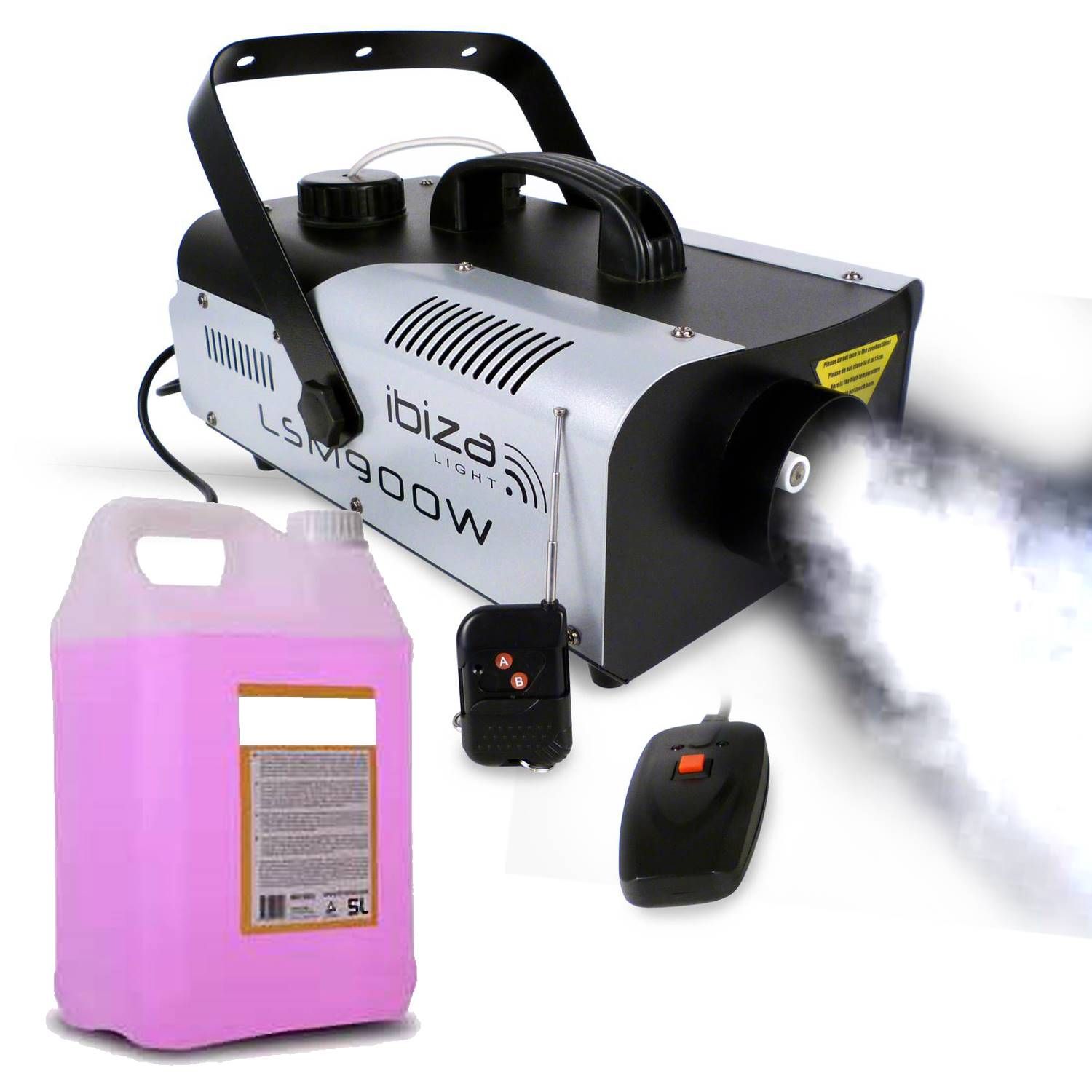 Machine à fumée Ibiza Light 900 W avec 2 télécommandes + 5 L de liquide pour soirées géantes