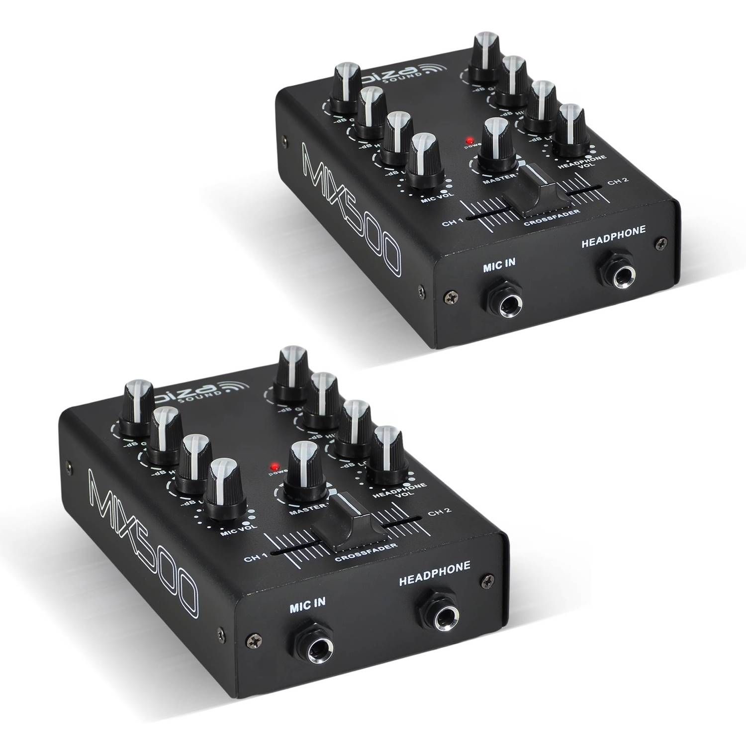 Consola mezcladora Ibiza Sound MIX500 de 2 canales (2 mesas con 3 entradas)