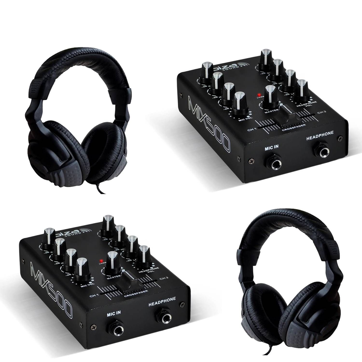 Pack de mesas de mezcla Ibiza SOUND MIX500 de 2 canales con 2 auriculares