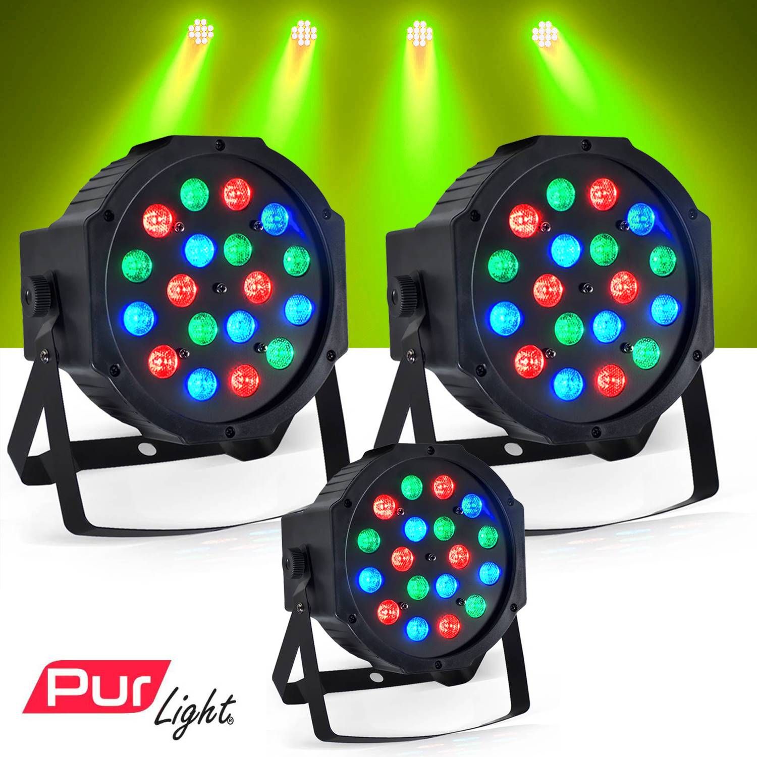 Pur Light Montana 3-Pack LED DJ Light PAR Projectors (18x1W RGB)
