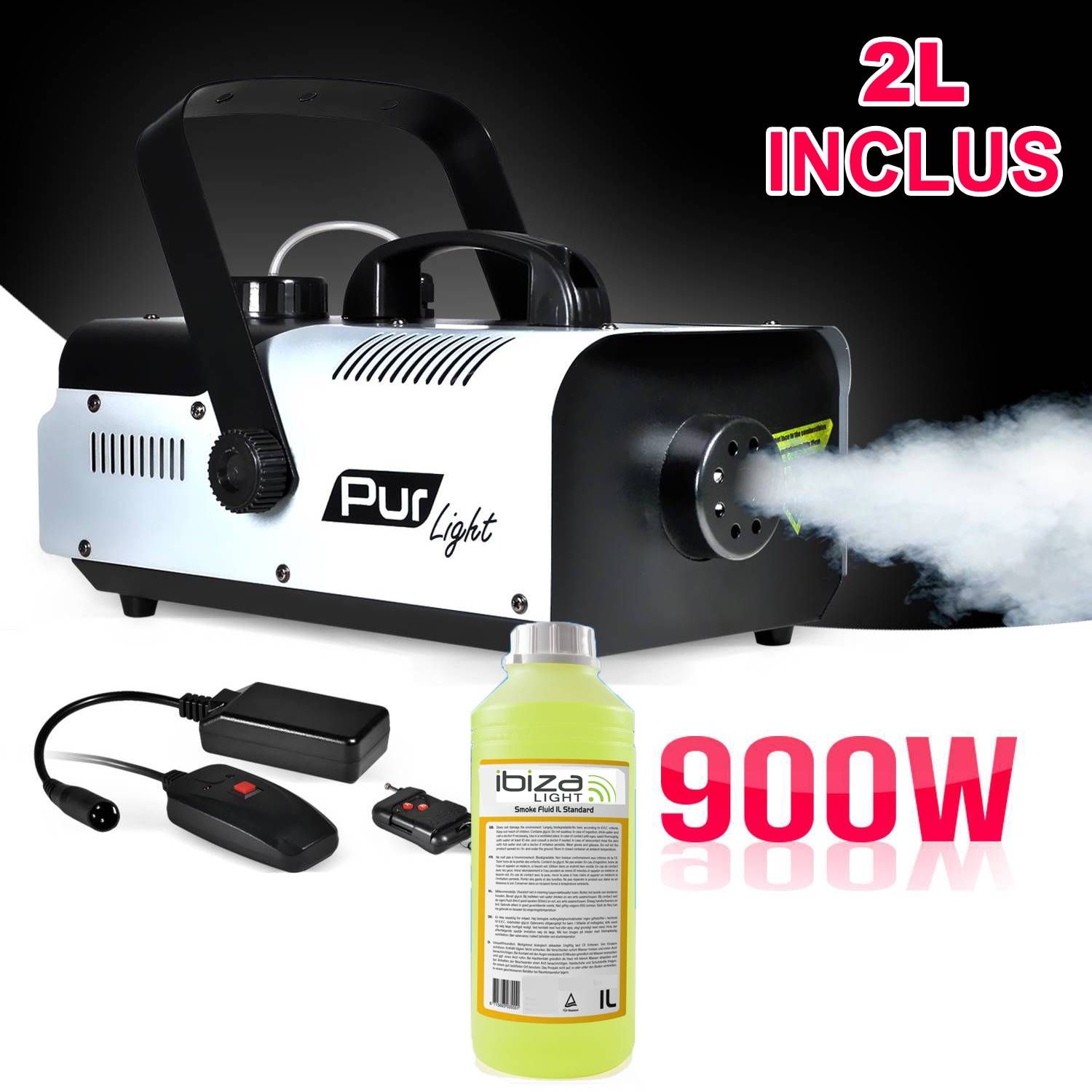 Pur Light PRO DJ Smoke Machine 900W + Stand + 2 Remotes + 2L PUR LIGHT NEW Liquid