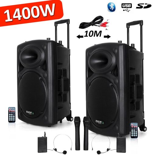 Amplified Battery-Powered Portable Sound System 1400W 12VHF Ibiza PORT12BT