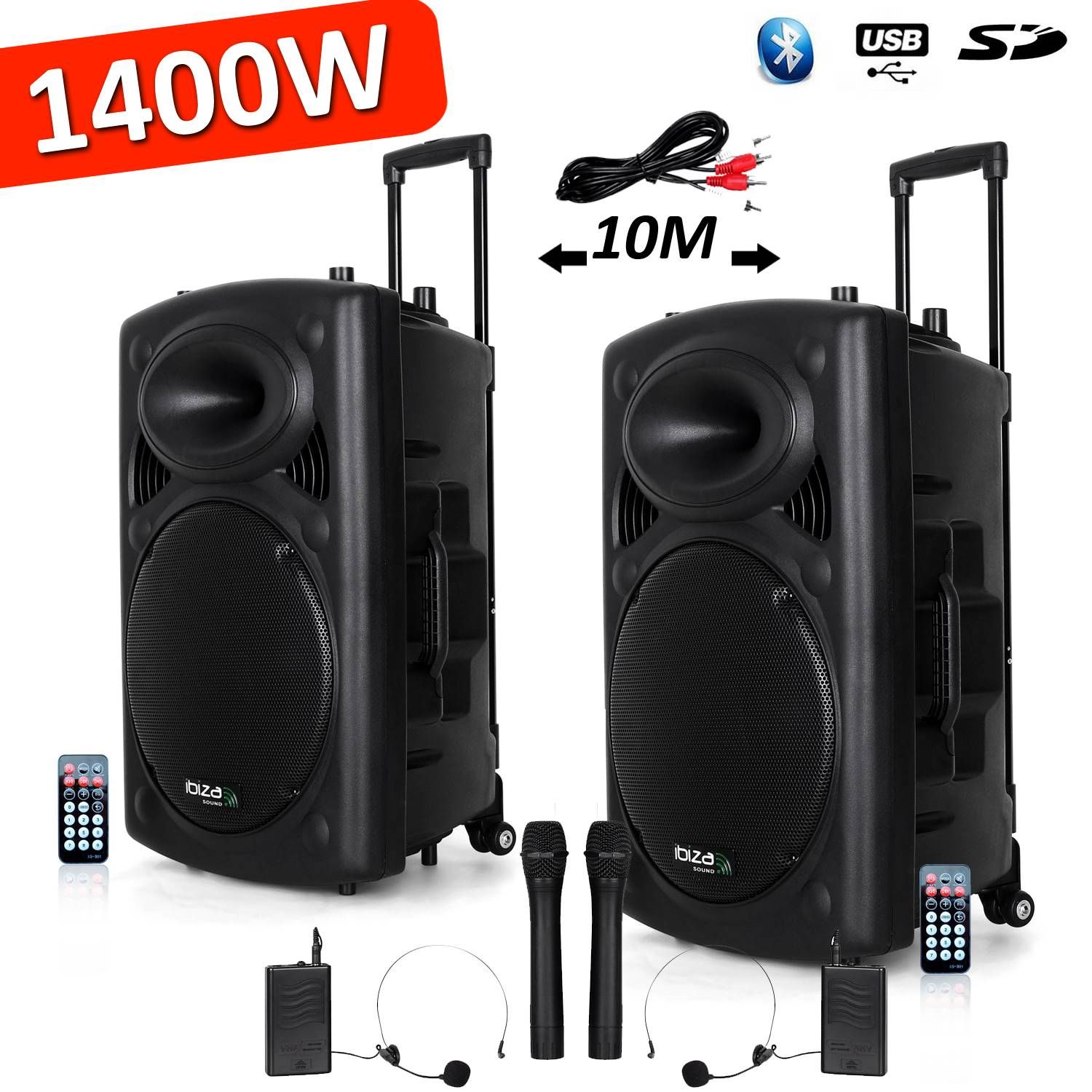 Amplified Battery-Powered Portable Sound System 1400W 12VHF Ibiza PORT12BT