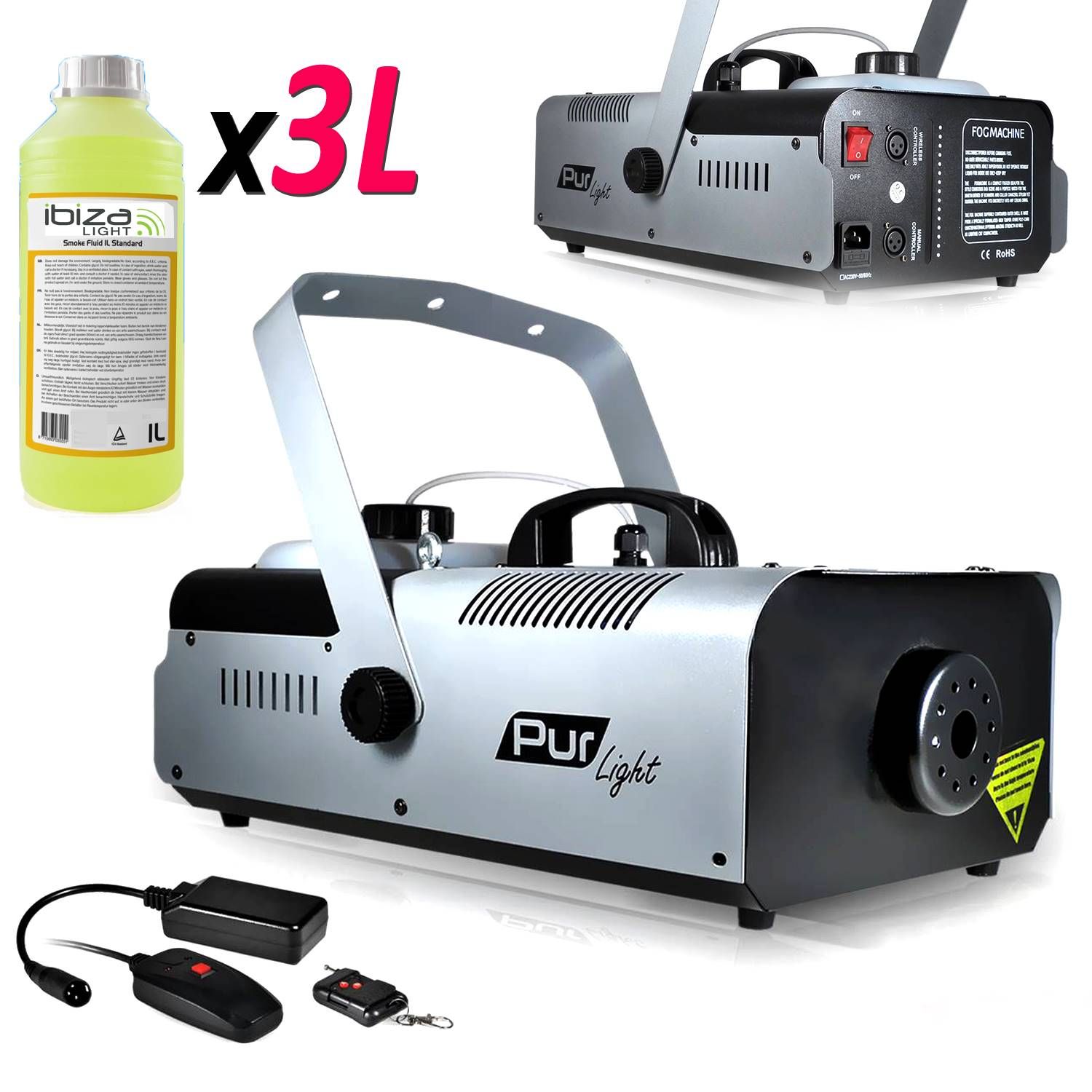 Machine à fumée Pur Light Pro 1200W + Échelle de montage + 2 Télécommandes NEWARK1200 + 3L de liquide