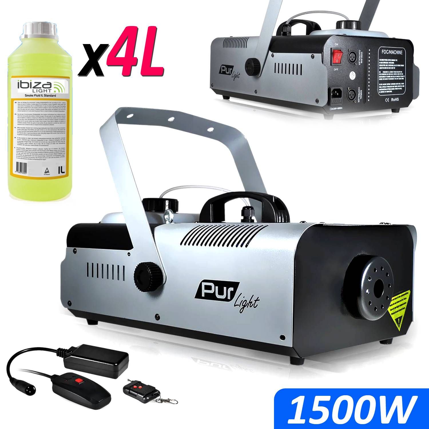 Pur Light Mega Smoke High Density 1500W Smoker + Stand + 2 Remote Controls NEWARK1500 + 4L Liquid