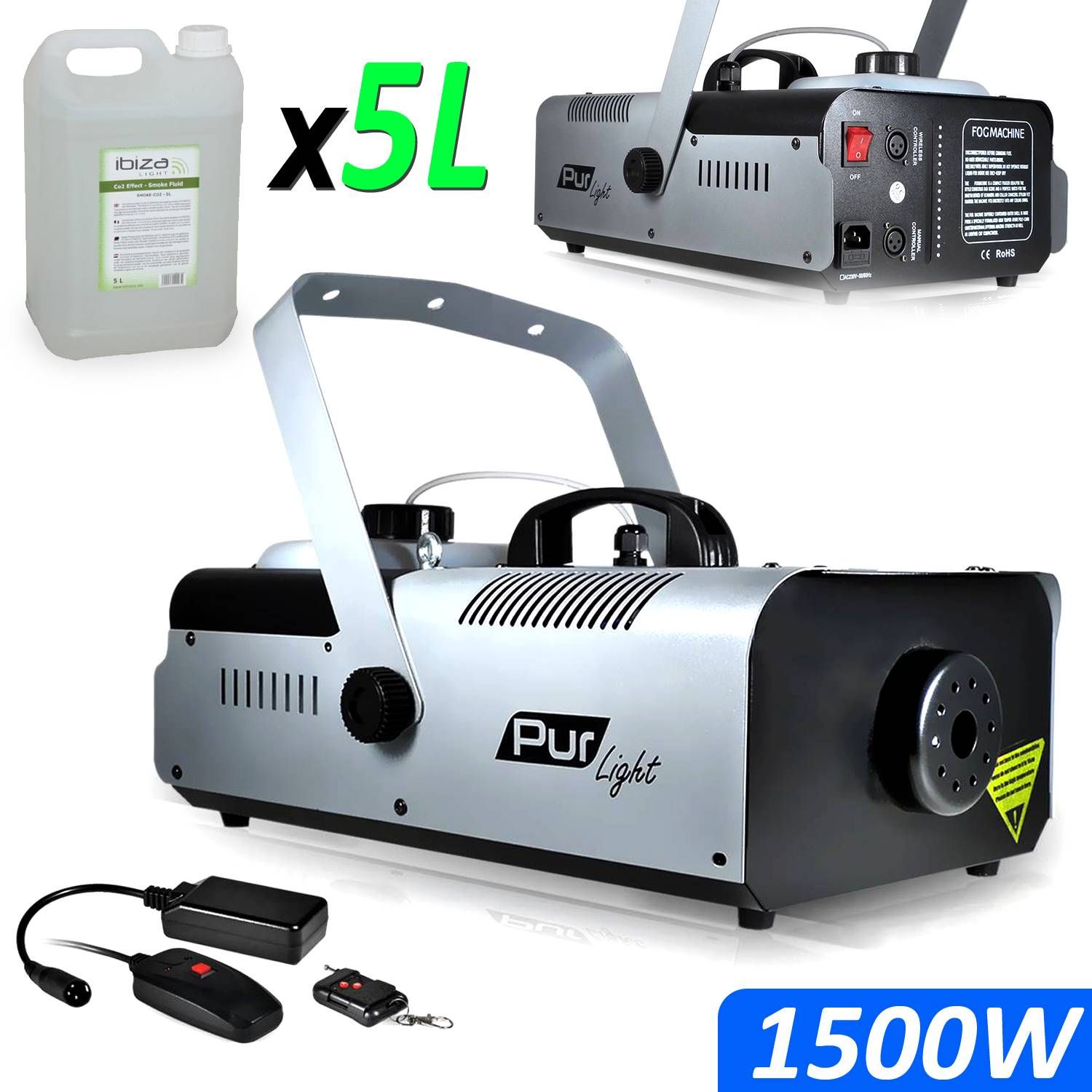 Pur Light Mega Smoke Pro 1500W Smoke Machine with Stand and 2 Remote Controls