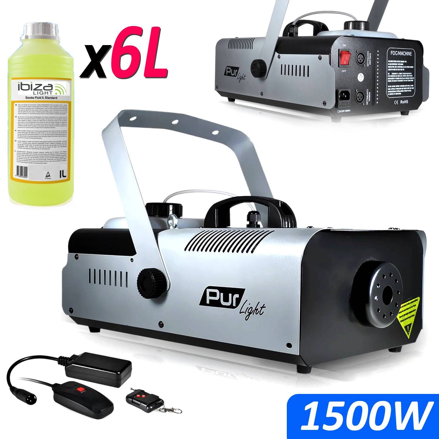 Pur Light Mega Smoke Pro 1500W Smoke Machine + Stand + 2 Remotes
