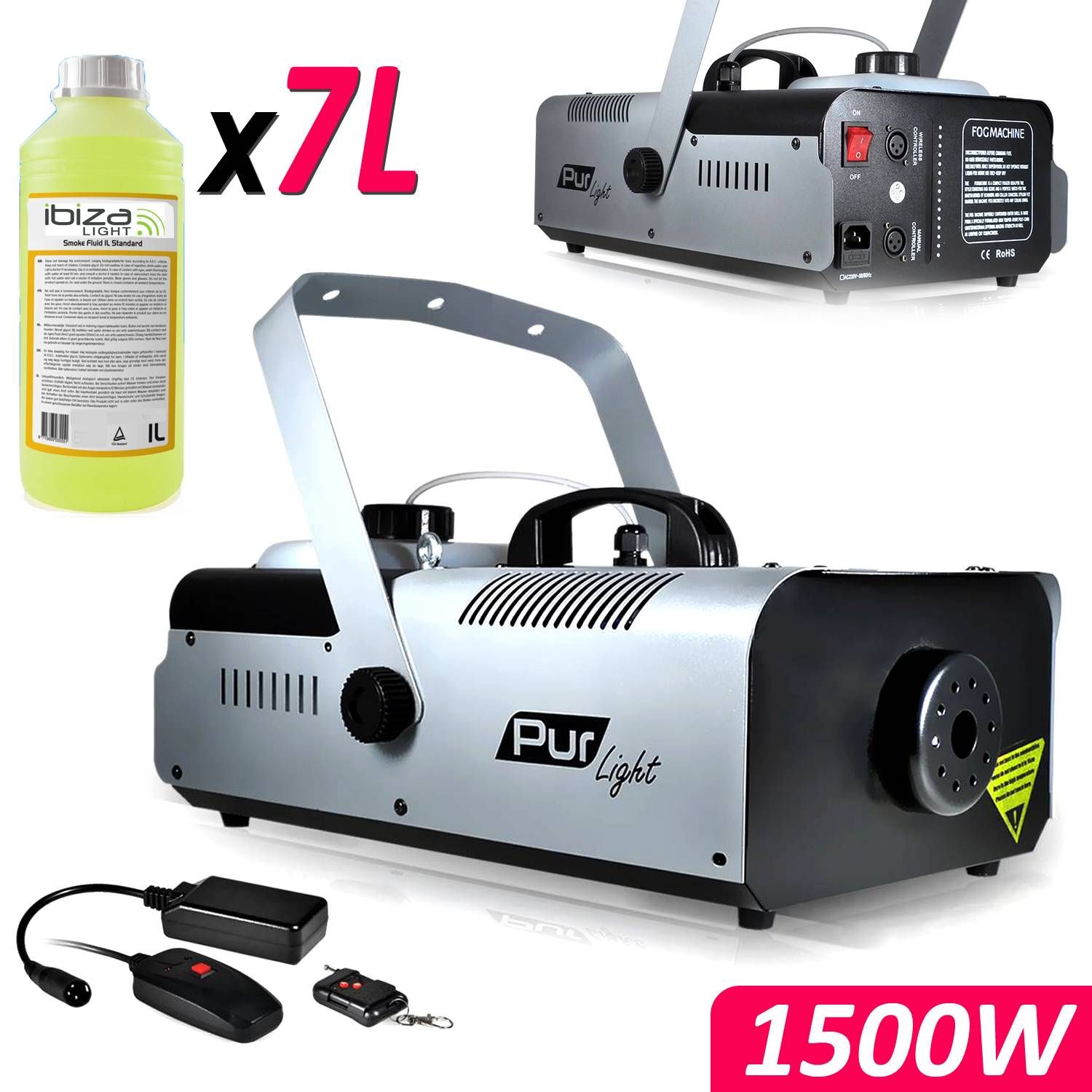 Pur Light Mega Smoke Machine 1500W + Stand + 2 Remotes NEWARK1500 + 7L Liquid