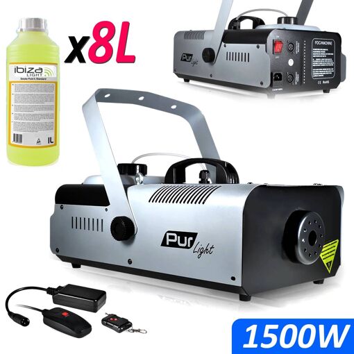 Máquina de humo Pur Light Mega Smoke de alta densidad 1500W + Soporte + 2 mandos a distancia NEWARK1500 + 8L Líquido