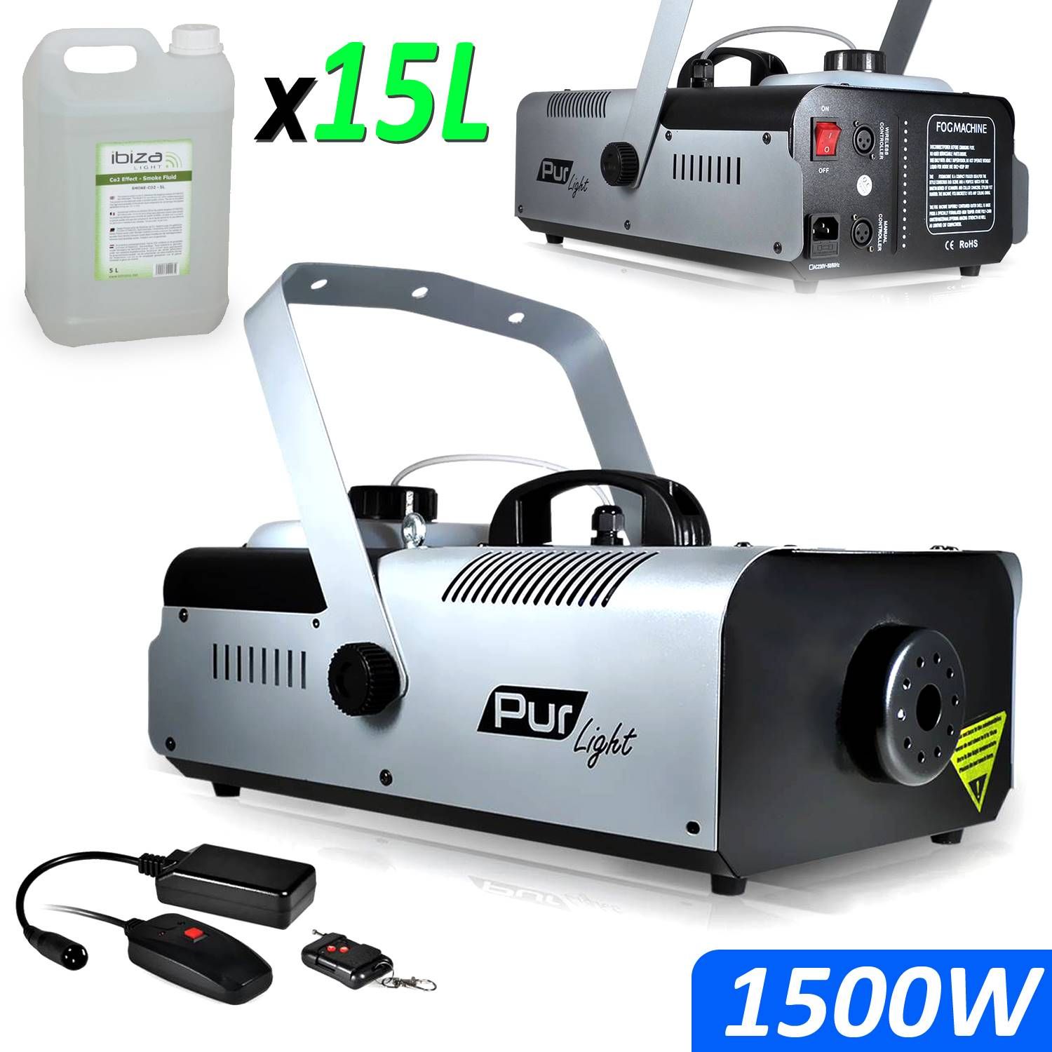 Pur Light Mega Smoke Machine 1500W with Stand and 2 Remote Controls
