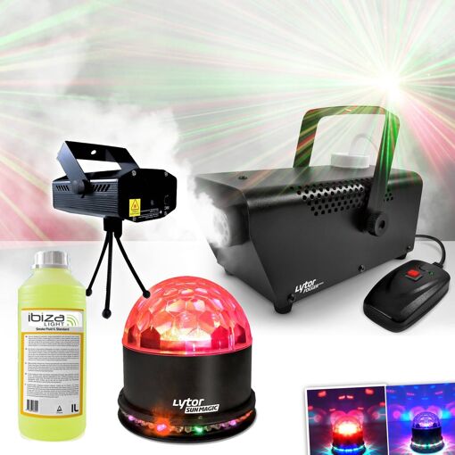 Kit de fiesta de Halloween Ibiza Light: efectos de luz LED + máquina de humo y líquido