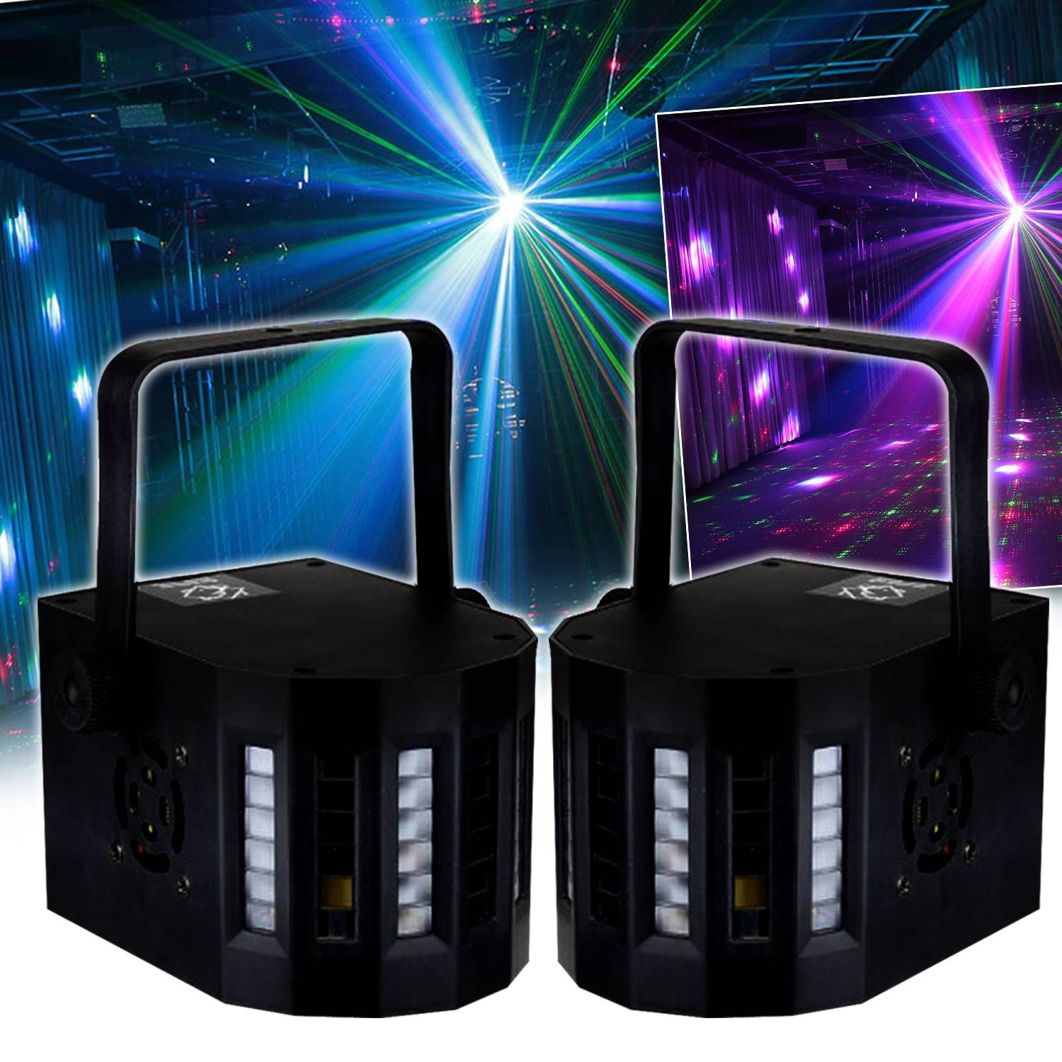 Kit de Luz DJ Lytor con 2 Efectos Derby, 4 Leds RGBW - Negro