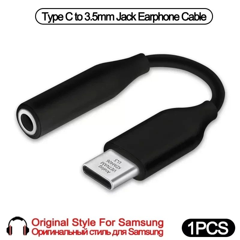 USB Type C to 3.5mm Audio Jack Adapter for Samsung Galaxy S24 Ultra/S23/S21/S22 Tab S9 - Black
