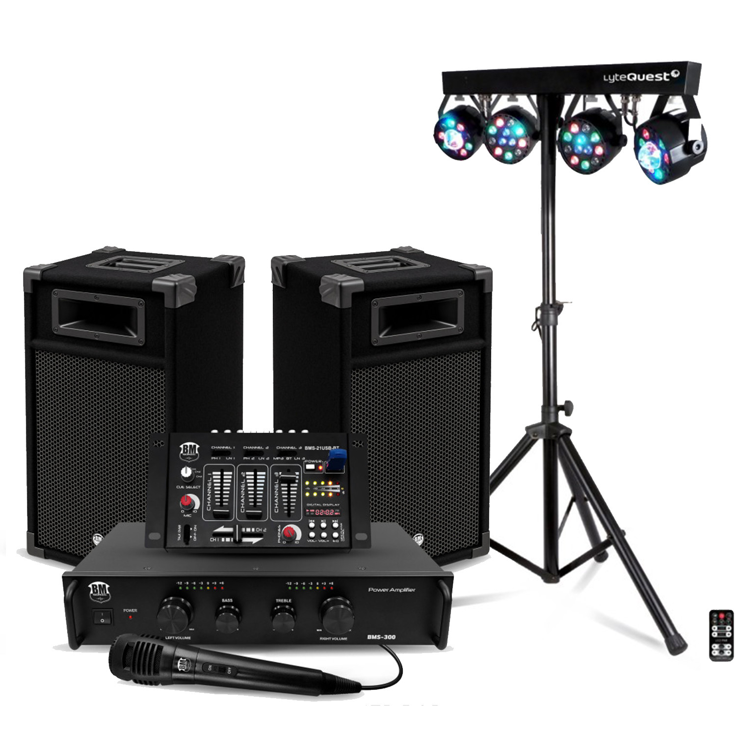 BMS-DJ300 USB BT Initiation DJ Speakers Amplifier Mixing Table Kit