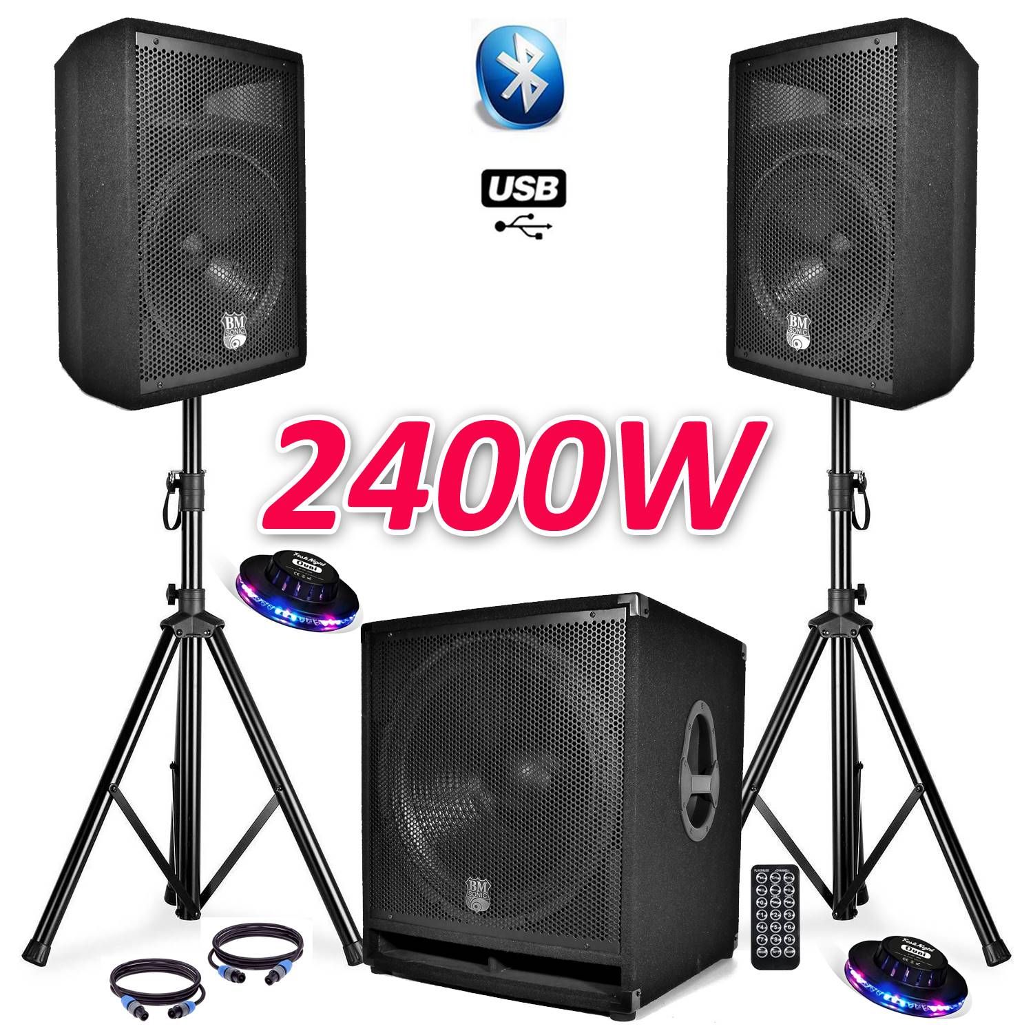 Paquete de sonido completo Bm Sonic BMS1812 con subwofer, altavoces y accesorios