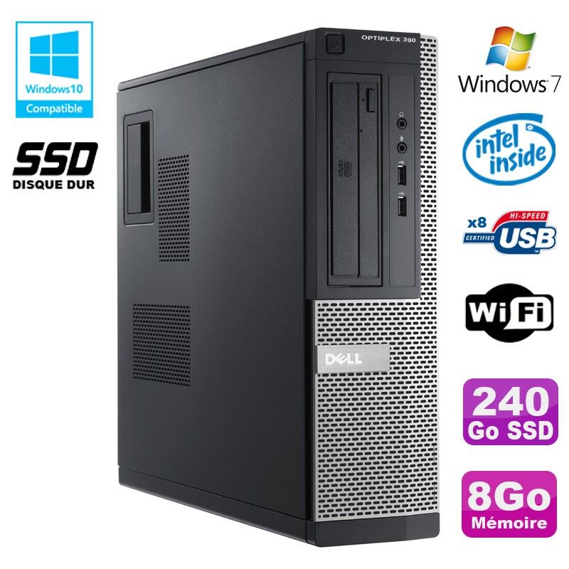Dell Optiplex 390 DT G2020 Desktop PC - 8GB RAM, 240GB SSD, DVD-RW, WiFi, HDMI, Windows 7