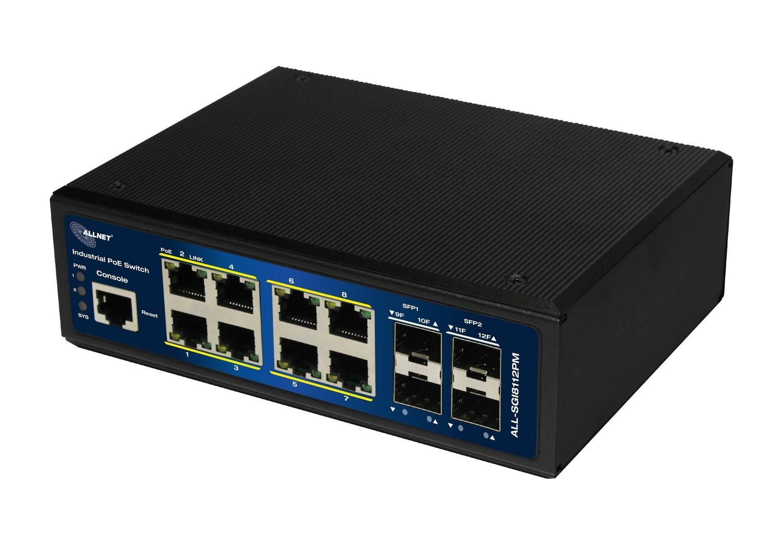 Allnet Industrial POE M Switch, 8-Port, ALL-SGI8112PMJ (Black, 1000Mbps)