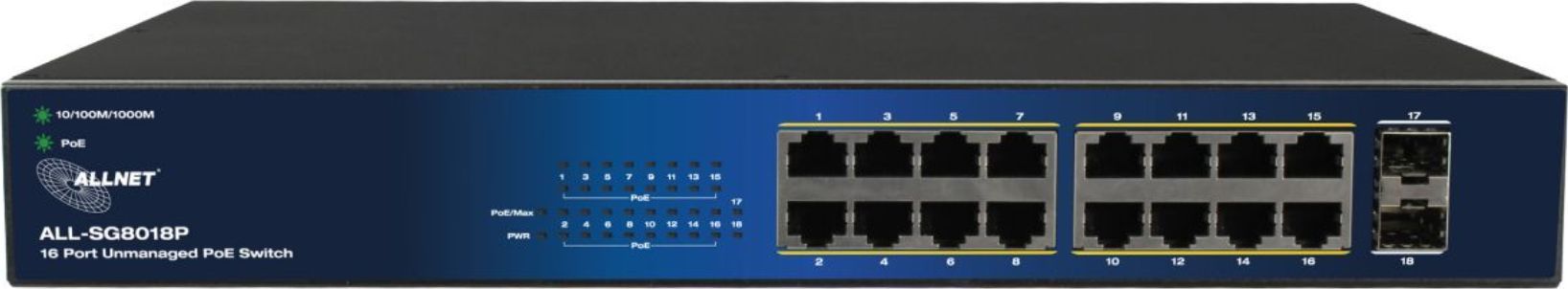 Allnet ALL-SG8018P 2-Port POE Switch (16GB, Black)