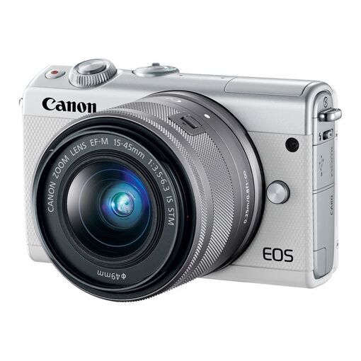 Canon EOS M100 - Cámara digital sin espejo - 24,2 MP - APS-C - 1080p/60 fps - Lente de zoom óptico 3x EF-M 15-45 mm - Wi-Fi, NFC, Bluetooth - Blanco