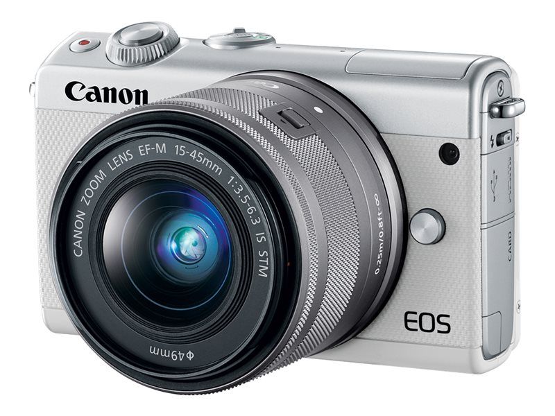 Canon EOS M100 Digital Camera - Mirrorless - 24.2MP - APS-C - 1080p/60fps - 3x Optical Zoom EF-M 15-45mm Lens - Wi-Fi, NFC, Bluetooth - White