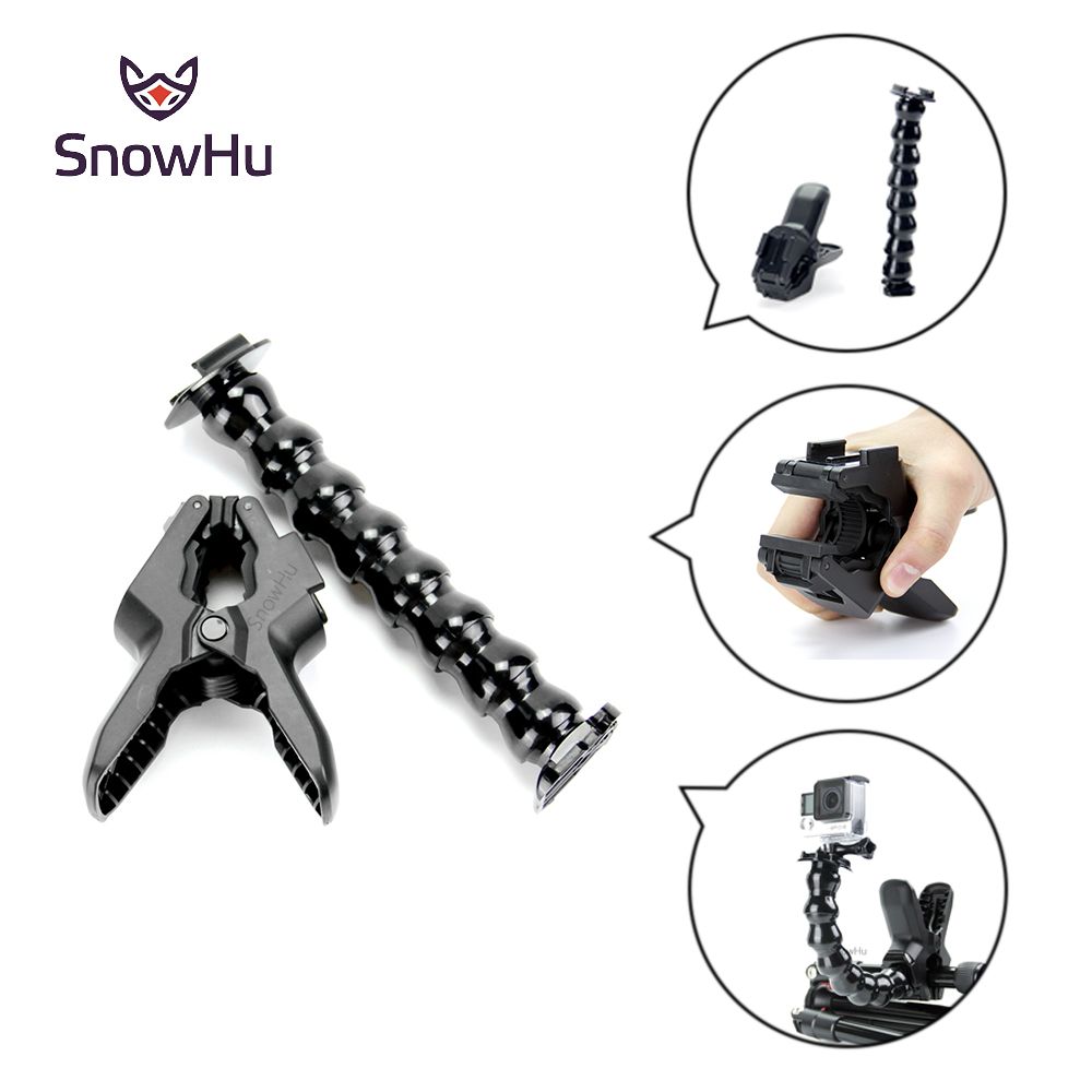 Montaje para cámara de acción CNYO® SnowHu Jaws Flex con cuello ajustable para GoPro Hero 6/5/4, SJ4000/7000, Eken H9/H9R, Xiaomi Yi 4K, Sjcam