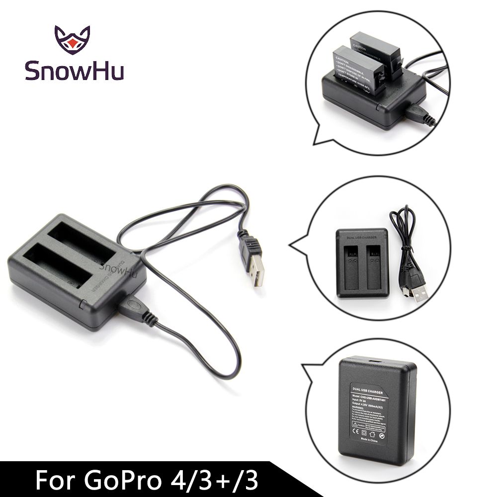 Cargador de batería doble USB SnowHu para GoPro Hero 4
